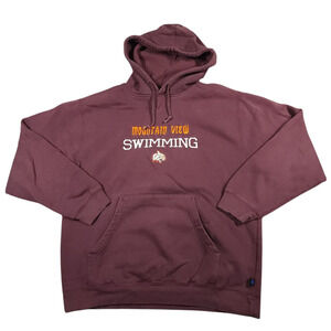 Mens Hoodie Sweatshirt M Pullover Mountain View Swimming Embroidered Faded